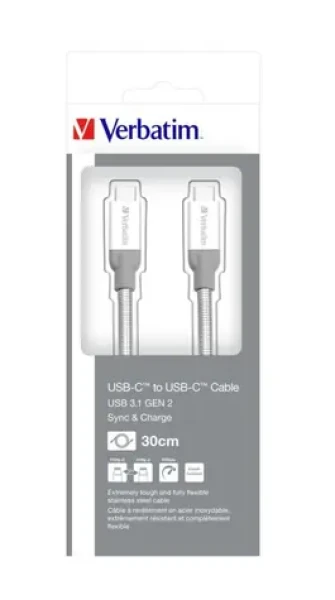 VERBATIM dátový kábel USB-C -gt; USB-C sivá / USB 3.1 Gen 2 / 30 cm (48867)