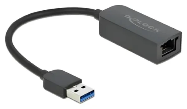 DeLock USB Type-A na 2,5 Gigabit LAN čierna / Adaptér / USB 3.2 Gen 1 / RJ45 / 5 Gbit / s / kompaktný (66646)