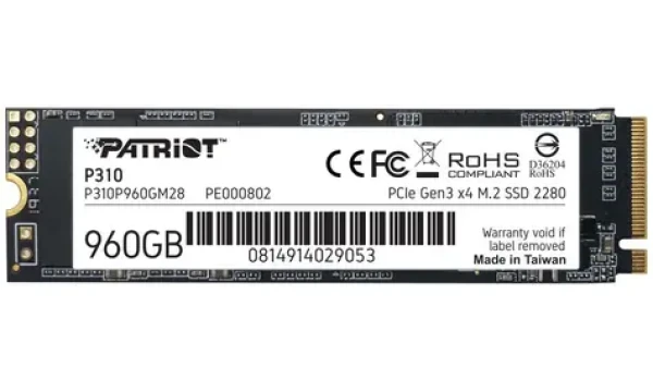 Patriot P310 960GB / SSD / M.2 2280 / PCIe Gen3 / R: 2100MBps / W: 1800MBps / 3y (P310P960GM28)