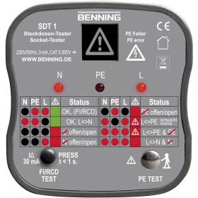 Benning SDT 1 tester zásuviek, CAT III 300 V, LED, LCD; 020053