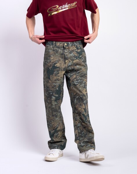 Carhartt WIP Single Knee Pant Camo Combi, Green stone washed W32/L32