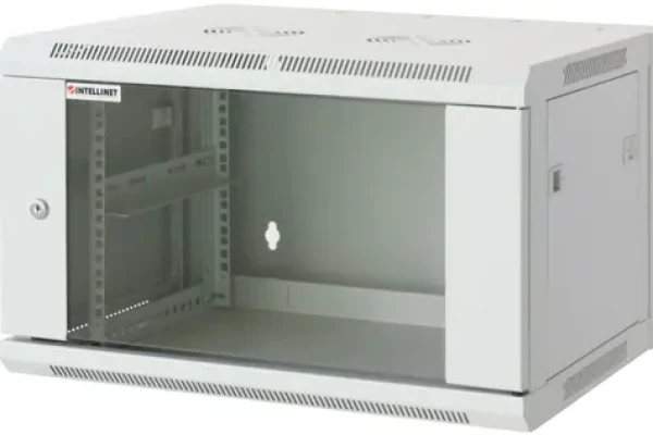 Intellinet Nástenný rozvádzač 600x450 mm sivý / Rozvádzač / 19" / 6U / presklené dvere / nosnosť 60 kg (711760)