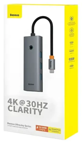 Baseus UltraJoy 5- Port / Hub USB-C / HDMI 4K @ 30Hz / 3× USB 3.0 / PD / šedý (B00052801811-00)