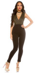 Sexy party-jumpsuit with glitter and v-neck black M