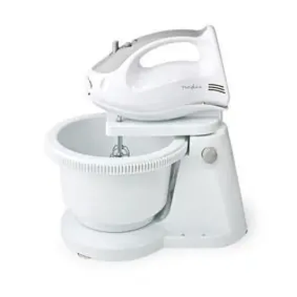 Nedis KAHM110CWT biela / Ručný mixér / 200 W / 5 rýchlostí + turbo / misa / 2 háky na cesto / 2 šľahače (KAHM110CWT)
