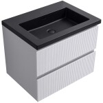 CERANO - Kúpeľňová skrinka Carole - biela matná ryhovaná + umývadlo z lit. mramoru Ovo - čierna matná - 60,5x53x46,5 CER-816730