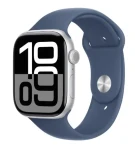 Apple Watch Series 10 GPS+Cellular 42mm Strieborné hliníkové telo - Denimový športový remienok (M/L) / 150-200 mm (MWX43QC/A)