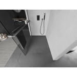 MEXEN/S - Kioto+ L Sprchová zástena WALK-IN s poličkou a držiakom uterákov 110 x 200, transparent, grafit metal 800-110-123-95-00