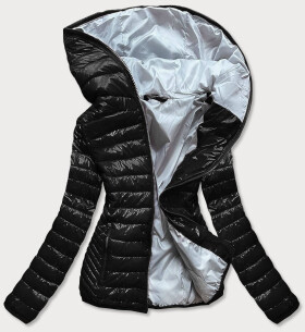 Černá prošívaná dámská bunda kapucí (B9561) Barva: odcienie czerni, Velikost: