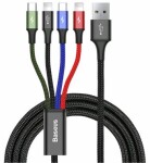 Baseus CA1T4-A01 Fast 4in1 čierna / Kábel 2x Lightning / USB-C / MicroUSB 3.5A / 1.2m (CA1T4-A01)