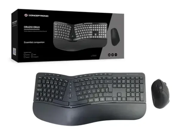 Conceptronic ERGO PT čierna / Bezdrôtová klávesnica a myš / Ergonomická / 2.4 GHz / PT layout (ORAZIO02PT)