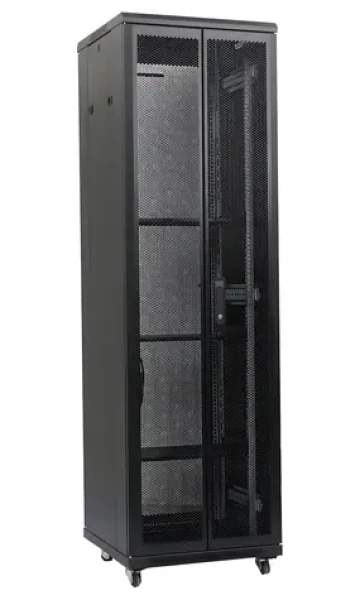 Xtendlan TELCO 42U/800x1000 čierna / Stojanový rozvádzač / 19" / Perforované dvojkrídlové dvere a chrbát (HPER-TELCO-42U-80-BLACK-S)