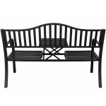 Mamido Záhradná kovová lavica pre 3 osoby s výsuvným stolíkom čierna