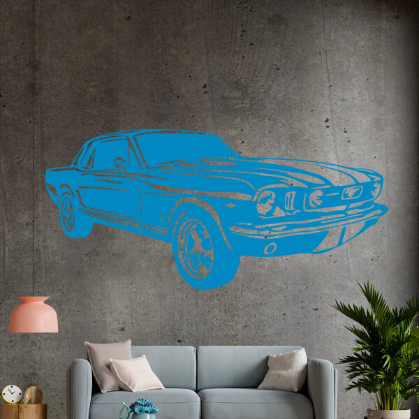 Veselá Stena Samolepka Automobil Ford Mustang Farba: modrá, Veľkosť: 80 x 37 cm