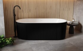 BESCO - Voľne stojaca vaňa GIULIANA čierna/biela, sifón so štrbinovým prepadom - Farba - Čierna / biela, Farba sifónu - Chróm, Rozmer vane - 170 × 80 cm VANGIU170BWN