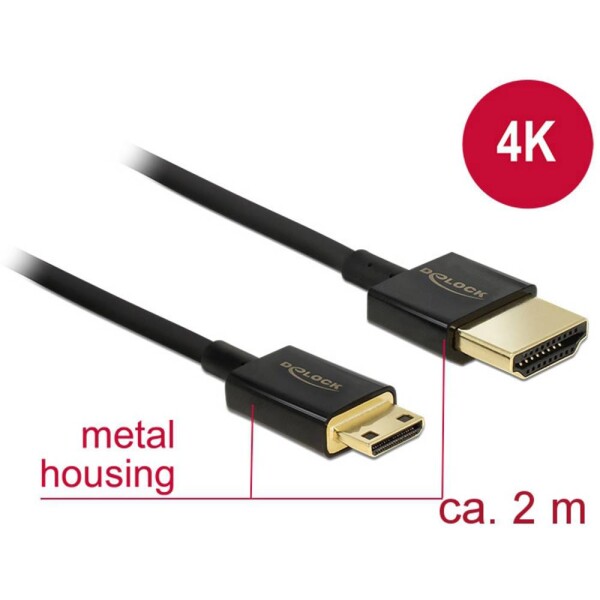 DeLock Kábel High Speed HDMI s Ethernetom - HDMI-A samec HDMI Mini-C samec 3D 4K 2 m (84778)