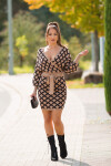 Sexy wrap look knit dress with belt BEIGE Einheitsgroesse