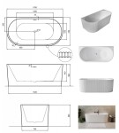 BESCO - Voľne stojaca vaňa LEYA čierna/biela, sifón so štrbinovým prepadom - Farba - Čierna / biela, Farba sifónu - Zlatá, Rozmer vane - 170 × 78 cm VANLEY170BWNZ