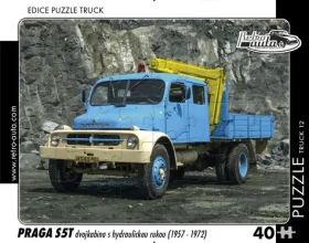 RETRO-AUTA Puzzle TRUCK č.12 Praga S5T dvojkabína s hydraulickou rukou (1957-1972)