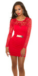 Sexy KouCla long sleeve shift dress with lace red 8