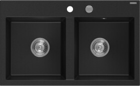 MEXEN - Hektor granitový drez 2-bowl 800 x 480 mm, čierna, sifón chróm 6521802000-77