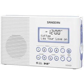 Sangean H203 rádio do sprchy DAB+, FM vreckové svietidlo, vodotesné biela; H203D