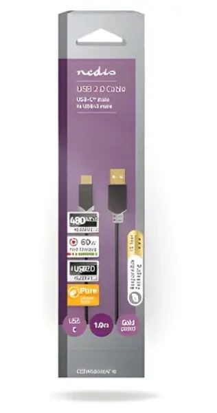 Nedis USB-A - USB-C 60W antracitová / Kábel USB / USB 2.0 / 480 Mbps / Pozlátené konektory / 1 m (CCBW60600AT10)