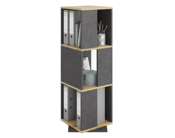 Otočný regál Tower, dub artisan/vintage optika kovu%