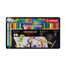 STABILO® Creative SET ARTY - STABILO aquacolor, Pen 68 brush, point 88, kovové púzdro 36 ks (87/3193)
