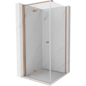 MEXEN/S - Mist-F sprchovací kút skladacie dvere ľavá 85 x 85, transparent, meď kefovaná 8A6T-085-085-65-00-L