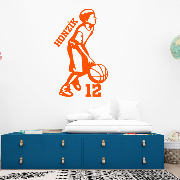 Veselá Stena Samolepka Malý basketbalista Farba: oranžová, Veľkosť: 80 x 49 cm