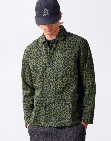 Service Works Patterned Easy Chef Shirt Green Leopard M
