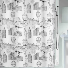 Spirella VEGAS biely, motív mesto / Sprchový záves / 180 x 200 cm / polyester