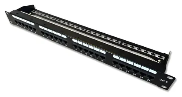 DATACOM Patch panel 19" UTP 24 Port CAT6 DUAL 1U čierny / RJ-45 / 250 MHz / vyväzovacia lišta (3092)