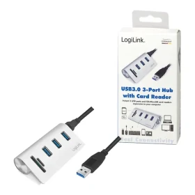 LogiLink USB hub s čítačkou kariet strieborná / USB hub / 3x USB-A 3.0 / čítačka SD/microSD / hliníkové telo (CR0045)