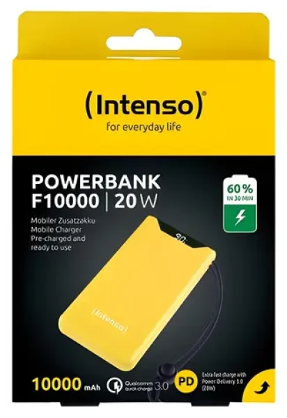 INTENSO F10000 žltá / Powerbanka / 10000 mAh / USB-C PD / USB-A QC3.0 / 20W (7332039)