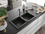 MEXEN/S MEXEN/S - Mario granitový drez 2-bowl vrátane batérie Flora, čierna/zlatá metalik 6504-75-670401-07-B