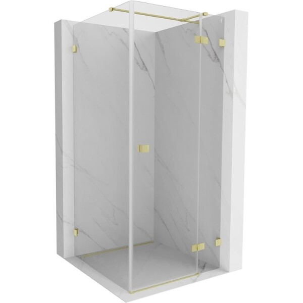 MEXEN/S - Lunar T sprchovací kút dvere krídlové pravá 90 x 90, transparent, zlato kartáčovaná 834T-090-090-55-00-P