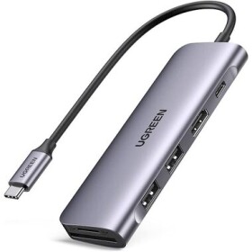 Ugreen CM195 USB Hub 6v1 USB-C sivá / 2x USB-A 3.0 / 1x HDMI (4K) / 1x USB-C (PD) / SD/microSD (70411)