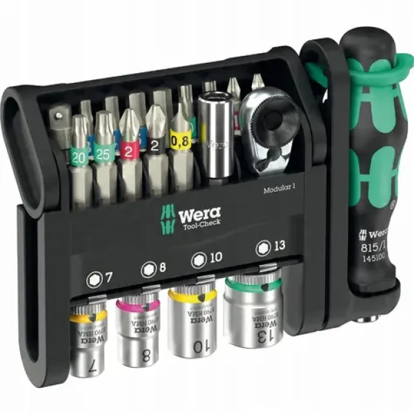 Wera Tool-Check Modular 1 čierna/zelená / Račňa + bity / 21 dielov / 1/4" (05049000001)