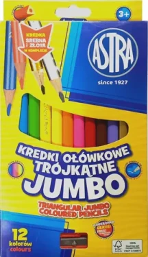 ASTRA Trojhranné pastelky 12ks Jumbo s strúhadlom (vrátane zlatej a striebornej farby) (158483)