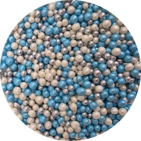Cukrovo-ryžové perly, mix modro‑bielo‑strieborný, 5 mm, 80 g - I LOVE CAKES - I LOVE CAKES