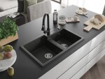 MEXEN/S MEXEN/S - Tomas granitový drez 2-bowl vrátane batérie Elia, čierna/zlatá metalik 6516-75-670101-70