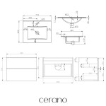 CERANO - Kúpeľňová skrinka Velora - dub medový, úchytka čierna + keramické umývadlo Todo - 71x55x46,5 CER-664945
