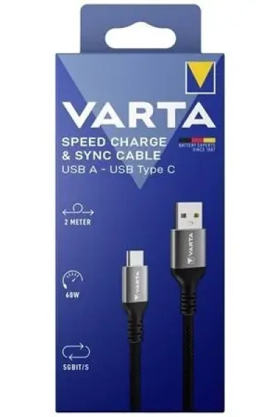 Varta Nabíjací kábel USB-A - USB-C čierna, šedá / Kábel / 60W / 5 Gbit/s / 2 m (57935101111)
