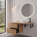 CERANO - Kúpeľňová skrinka Carole - dub medový + doska pod umývadlo Navira Slim - 18 mm + konzola čierna - 140x46x49, 8 CER-606138