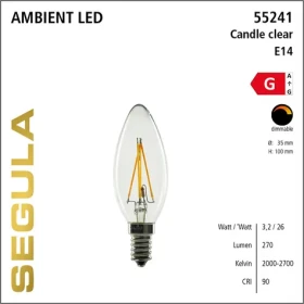 SEGULA LED sviečka číra Ambient / Žiarovka / E14 / 3,2 W (26 W) / 270 lm / 2000-2700 K / stmievateľná (55241)