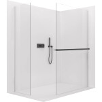 CERANO - Sprchová zástena Walk-in Crystal TL/P - 10 mm - bezvzperový systém + polička/držiak na uteráky - čierna matná, transparentné sklo - 160x150x200 CER-8050BD81864