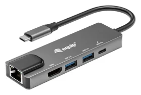 Equip 133489 sivá / Dokovacia stanica / USB-C / HDMI 4K / GbE LAN / PD 100W / 2x USB-A (133489)