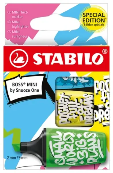 STABILO® BOSS MINI by Snooze One - Zvýrazňovač - 3 ks sada - modrá, žltá, zelená (SB-07-03-61)